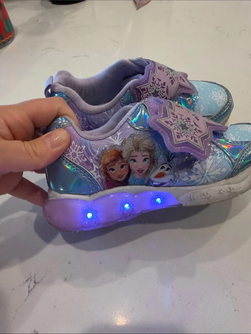 Kids Frozen Elsa Anna Light Up Girls Sneakers Velcro Disney Size 10